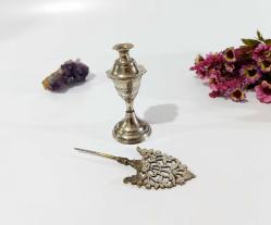 Sürmedan - Eski Sürmelik - Makyaj Kutusu - Sürme Şişesi - Pirinç Sürmedan - Gümüş Renkli - 90 - BÜYÜK BOY