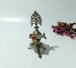 Pirinç Sürmedan - Eski Sürmelik - Makyaj Kutusu - Sürme Şişesi - Çiçekli Sürmedan - Gümüş Renkli - 21 - BÜYÜK BOY