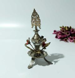 Pirinç Sürmedan - Eski Sürmelik - Makyaj Kutusu - Sürme Şişesi - Çiçekli Sürmedan - Gümüş Renkli - 21 - BÜYÜK BOY