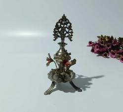 Pirinç Sürmedan - Eski Sürmelik - Makyaj Kutusu - Sürme Şişesi - Çiçekli Sürmedan - Gümüş Renkli - 21 - BÜYÜK BOY