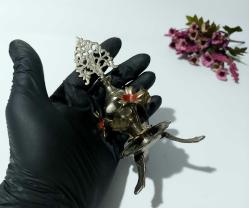 Pirinç Sürmedan - Eski Sürmelik - Makyaj Kutusu - Sürme Şişesi - Çiçekli Sürmedan - Gümüş Renkli - 21 - BÜYÜK BOY