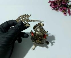 Pirinç Sürmedan - Eski Sürmelik - Makyaj Kutusu - Sürme Şişesi - Çiçekli Sürmedan - Gümüş Renkli - 21 - BÜYÜK BOY