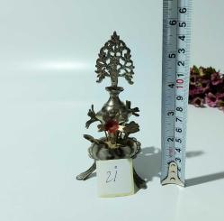 Pirinç Sürmedan - Eski Sürmelik - Makyaj Kutusu - Sürme Şişesi - Çiçekli Sürmedan - Gümüş Renkli - 21 - BÜYÜK BOY