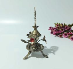 Pirinç Sürmedan - Eski Sürmelik - Makyaj Kutusu - Sürme Şişesi - Çiçekli Sürmedan - Gümüş Renkli - S7 - BÜYÜK BOY