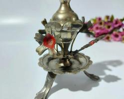 Pirinç Sürmedan - Eski Sürmelik - Makyaj Kutusu - Sürme Şişesi - Çiçekli Sürmedan - Gümüş Renkli - S7 - BÜYÜK BOY