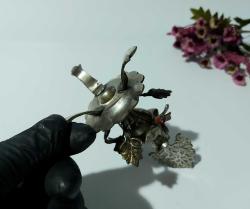 Pirinç Sürmedan - Eski Sürmelik - Makyaj Kutusu - Sürme Şişesi - Çiçekli Sürmedan - Gümüş Renkli - S7 - BÜYÜK BOY