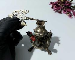 Pirinç Sürmedan - Eski Sürmelik - Makyaj Kutusu - Sürme Şişesi - Çiçekli Sürmedan - Gümüş Renkli - S7 - BÜYÜK BOY