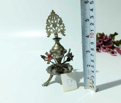 Pirinç Sürmedan - Eski Sürmelik - Makyaj Kutusu - Sürme Şişesi - Çiçekli Sürmedan - Gümüş Renkli - S7 - BÜYÜK BOY