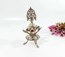 Pirinç Sürmedan - Eski Sürmelik - Makyaj Kutusu - Sürme Şişesi - Çiçekli Sürmedan - Gümüş Renkli - 44 - BÜYÜK BOY