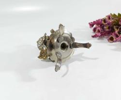 Pirinç Sürmedan - Eski Sürmelik - Makyaj Kutusu - Sürme Şişesi - Çiçekli Sürmedan - Gümüş Renkli - 44 - BÜYÜK BOY