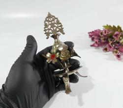 Pirinç Sürmedan - Eski Sürmelik - Makyaj Kutusu - Sürme Şişesi - Çiçekli Sürmedan - Gümüş Renkli - 44 - BÜYÜK BOY