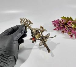 Pirinç Sürmedan - Eski Sürmelik - Makyaj Kutusu - Sürme Şişesi - Çiçekli Sürmedan - Gümüş Renkli - 44 - BÜYÜK BOY