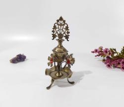 Pirinç Sürmedan - Eski Sürmelik - Makyaj Kutusu - Sürme Şişesi - Çiçekli Sürmedan - Gümüş Renkli - S4 - BÜYÜK BOY