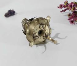 Pirinç Sürmedan - Eski Sürmelik - Makyaj Kutusu - Sürme Şişesi - Çiçekli Sürmedan - Gümüş Renkli - S4 - BÜYÜK BOY