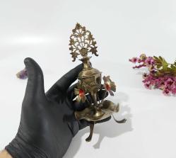 Pirinç Sürmedan - Eski Sürmelik - Makyaj Kutusu - Sürme Şişesi - Çiçekli Sürmedan - Gümüş Renkli - S4 - BÜYÜK BOY