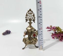 Pirinç Sürmedan - Eski Sürmelik - Makyaj Kutusu - Sürme Şişesi - Çiçekli Sürmedan - Gümüş Renkli - S4 - BÜYÜK BOY