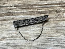 Antika Gümüş Kravat İğnesi - Telkari İşçilik Gümüş Kravat İğnesi - Saç Tokası