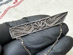 Antika Gümüş Kravat İğnesi - Telkari İşçilik Gümüş Kravat İğnesi - Saç Tokası