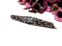 Antika Savatlı Saç Tokası - Gümüş Renkli Kravat İğnesi - Savat İşçilik Kravat İğnesi - Saç Tokası