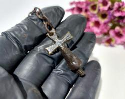 Antika Haç Kolye Ucu - Bronz Hz. İsa Haç Tepelik - Özel Tasarım Kolye - Takı Obje