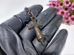 Antika Haç Kolye Ucu - Bronz Hz. İsa Haç Tepelik - Özel Tasarım Kolye - Takı Obje