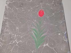 Ebru Sanatı - El İşi Ebru - Çiçek Desenli - Duvar Dekoru - Sanatçı: Muhammed Aydın - 2013 Tarihli - 50 cm x 35 cm - Gri Ton