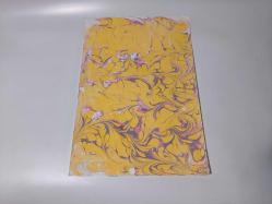 Ebru Sanatı - El İşi Ebru - Çiçek Desenli - Duvar Dekoru - Sanatçı: Muhammed Aydın - 2013 Tarihli - 50 cm x 35 cm - Sarı - Mor Ton