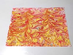 Ebru Sanatı - El İşi Ebru - Çiçek Desenli - Duvar Dekoru - Sanatçı: Muhammed Aydın - 2013 Tarihli - Sarı - Kırmızı Renkli