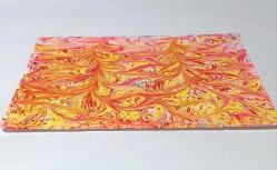 Ebru Sanatı - El İşi Ebru - Çiçek Desenli - Duvar Dekoru - Sanatçı: Muhammed Aydın - 2013 Tarihli - Sarı - Kırmızı Renkli