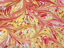 Ebru Sanatı - El İşi Ebru - Çiçek Desenli - Duvar Dekoru - Sanatçı: Muhammed Aydın - 2013 Tarihli - Sarı - Kırmızı Renkli