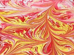 Ebru Sanatı - El İşi Ebru - Çiçek Desenli - Duvar Dekoru - Sanatçı: Muhammed Aydın - 2013 Tarihli - Sarı - Kırmızı Renkli