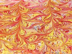 Ebru Sanatı - El İşi Ebru - Çiçek Desenli - Duvar Dekoru - Sanatçı: Muhammed Aydın - 2013 Tarihli - Sarı - Kırmızı Renkli