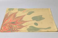 Ebru Sanatı - El İşi Ebru - Çiçek Desenli - Duvar Dekoru - Sanatçı: Muhammed Aydın - 2013 Tarihli - Yeşil - Kırmızı Renkli