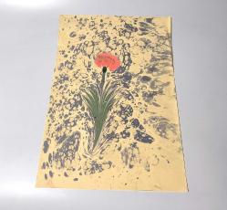 Ebru Sanatı - El İşi Ebru - Çiçek Desenli - Duvar Dekoru - Sanatçı: Muhammed Aydın - 2013 Tarihli - Karanfil - Yeşil - Kırmızı Renkli