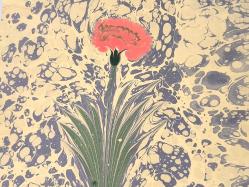 Ebru Sanatı - El İşi Ebru - Çiçek Desenli - Duvar Dekoru - Sanatçı: Muhammed Aydın - 2013 Tarihli - Karanfil - Yeşil - Kırmızı Renkli