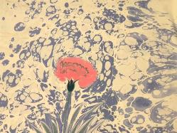 Ebru Sanatı - El İşi Ebru - Çiçek Desenli - Duvar Dekoru - Sanatçı: Muhammed Aydın - 2013 Tarihli - Karanfil - Yeşil - Kırmızı Renkli