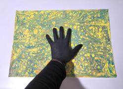 Ebru Sanatı - El İşi Ebru - Desenli - Duvar Dekoru - Sanatçı: Muhammed Aydın - 2013 Tarihli - Yeşil - Sarı Renkli