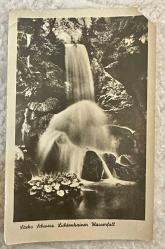 Avrupa Şelale manzara temalı siyah beyaz eski kartpostal köşesi yırtık