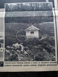 Son Aktüalite Gazetesi - Turkish Newspaper - 30 Haziran 1966 - Türk basınında İlk defa Son yayınlıyor İmralı'da 3 mezar - solda Adnan Menderes'in ortada Fatin Rüştü Zorlu'nun sağda da Hasan polatkan'ın mezarları görülüyor - Mahkumlar Adası İmralı harita - İstiklal Savaşı'ndan sonra Rumların kaçması ile boş kalan İmralı Adası mahkumlar Adası haline getirilmiştir - İmralı adası'ndaki cezaevi tesislerinden bir kısmı yukarıdaki fotoğrafta görülüyor - İmralı Adası tamamen cezaevine aittir - yılın foto romanı Caniler Kralı Killing hazine peşinde - Emine bacıya göre yarınki falınız - eğlence köşesi - transistörlü cihazlarınızdan altın ses almak için Berec altın seri - Afrika'da kadın sattım anlatan Deniz Yıldırımok yazan Gökşin Sipahioğlu Yazı Dizisi - aşkımı çalamazsın foto roman - atasözü yarışması - Marakaz vapuru mudanya'ya giderken her perşembe günü imralı adası'na uğrar fotoğraf - vapur İmralı'ya yaklaşırken genellikle yolcular küpeşteden fotoğrafta daire içine alınmış mezarı seyreder