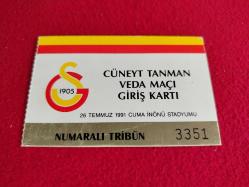Galatasaray Cüneyt Tanman Jübile Davetiyesi + 26 Temmuz 1991 - İstanbul İnönü Stadı Giriş Bileti + Biyografi, Çizim Karikatür, Zarf - Tam Takım Set