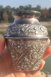 Antika gümüş 800 ayar çiçekli vazo