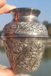 Antika gümüş 800 ayar çiçekli vazo