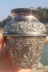 Antika gümüş 800 ayar çiçekli vazo