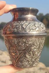 Antika gümüş 800 ayar çiçekli vazo