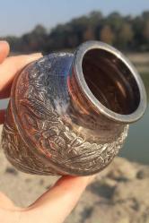 Antika gümüş 800 ayar çiçekli vazo