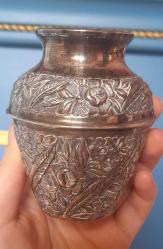 Antika gümüş 800 ayar çiçekli vazo