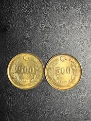 1990 YILINA AİT 2 ADET  MADENİ 500 LİRA  ÇİL (PİRİNÇ ) TCM 4713