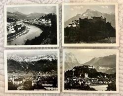 Avrupa Manzara Temalı siyah beyaz gerçek fotoğraf RPPC ufak-boy 4 adet eski kartpostal