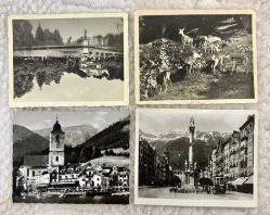 Avrupa Manzara Temalı siyah beyaz gerçek fotoğraf RPPC ufak-boy 4-adet eski kartpostal