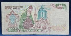 7. Emisyon E85 Serisi 5000 Lira (Büyük Mevlana)Temiz